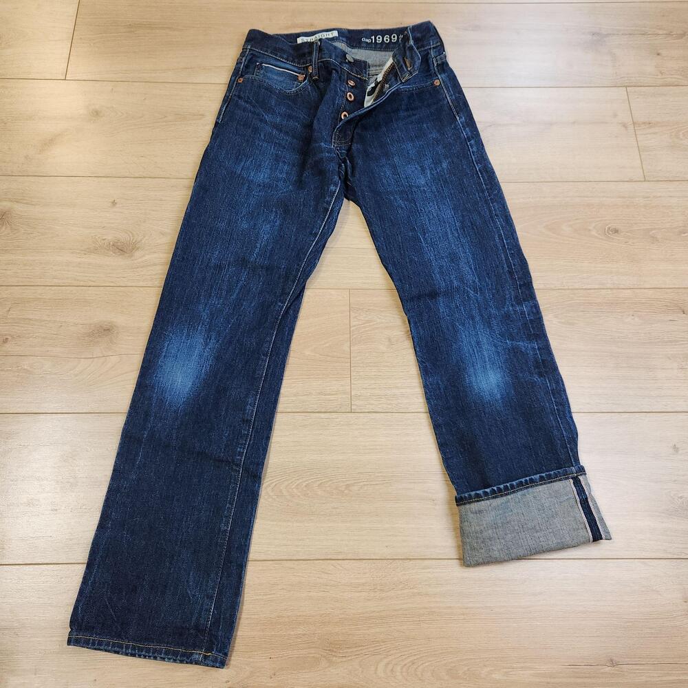 Gap 1969 Japanese Selvedge Straight Jeans Mens 29x30 Blue Raw Button Fly Denim